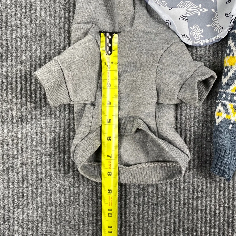 Petsin Small Pet Apparel Bundle Gray Hoodie Bandana Shirt Fair Isle Sweater 3pc